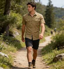 Men's Short-Sleeved Cargo Shirt With Pockets, Utility Style And Comfortable For Everyday Wear - 卡其色 - 查看 5