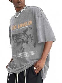 Oversized Graphic Tshirts For Men Acid Wash Los Angeles Vintage Tees Streetwear Baggy Cotton Shirts Casual Topssummer Outfits For Women - 淺灰色 - 查看 4