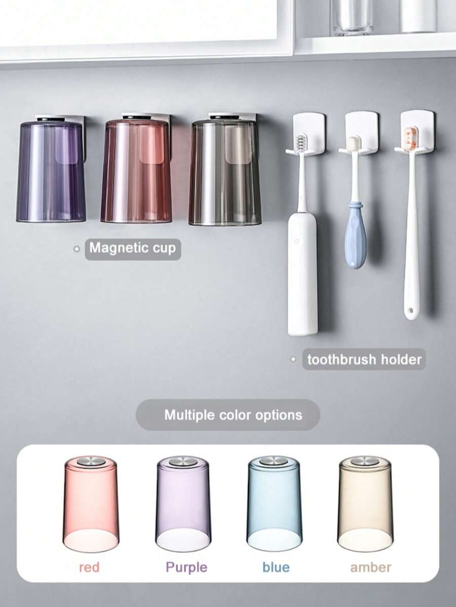 1pc Magnetic Inverted Toothbrush Cup Holder, Wall-Mounted Toothbrush Cup Storage Rack, Self-Adhesive Bathroom Toothbrush Cup Holder, Bathroom Toothbrush Cup, Toothbrush Holder, No Drilling Required, Space-Saving, Inverted Drainage Dust-Proof, Suitable For Bathroom Vanity, Used For Home, Apartment, Dormitory Bathroom Storage, Bathroom Storage Rack, Bathroom Accessories, Home Storage, Bathroom Decor - A - View 1
