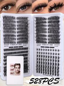 528/544/608pcs D-Curl 10-16mm Wide Stem DIY False Eyelash Clusters, Natural & Thick, Reusable, Suitable For Daily Life, Wedding, Date, Party, Music Festival, Spring, Travel, Mother's Day Gift - D - View 2