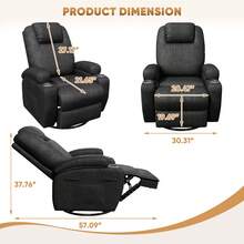 Devoko Leathaire Swivel Rocker Recliner Chair With Vibration Massage, 360° Swivel Recliner For Adults, Ergonomic Lounge Chair With Cup Holders, Lazy Recliner Single Sofa - màu đen - Xem 6