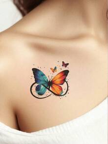 1pc Waterproof & Sweat-Resistant Temporary Tattoo Sticker, Colorful Demon Butterfly Design, Personalized Fashion Suitable For Women - Multicolor - View 5