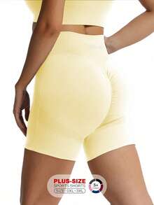 TNTOR 大码女士弹力瑜伽短裤，高腰收腹紧身短裤，适合锻炼、健身、骑行、提臀，运动爱好者穿着舒适 - 黃色 - 查看 3