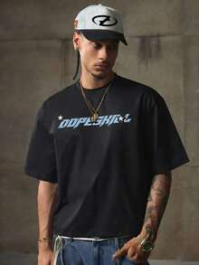 2026夏季新款醒目黑白涂鸦3D数码印花男士短袖T恤，街头时尚休闲宽松黑色圆领涤纶可机洗T恤 - 黑色 - 查看 12