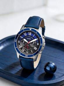 Đồng hồ nam Fossil FS5373 Chronograph với dây đeo da màu xanh dương. - Màu xanh lam - Xem 1