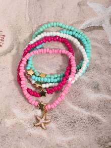 5件套波西米亚风串珠、玻璃、珐琅手链 - 星星、贝壳手工手链 - 彩色 - 查看 1