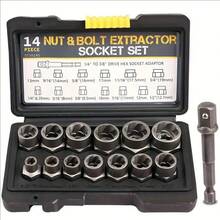14 piezas Juego de extractores de tuercas con chorro de arena | Kit removedor de pernos y tuercas oxidados, extractor de tornillos despojados antideslizante con adaptador de zócalo, herramienta manual para reparación automotriz y del hogar - Juego de extractores de tuercas de 14 piezas - Ver 6