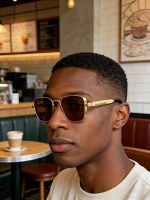 Retro Gold Metal Frame Glasses, Suitable For Men And Women, Steampunk Style, Street Fashion, Can Be Worn Daily And For Driving - Black - View 11