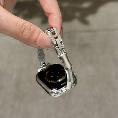 LuLuTom 1pc Fashion Bamboo Metal Bracelet Band Compatible With Apple Watch Series 11/10/9/8/7/6/SE/5/4/Ultra 2 3, Fits 49mm (S10 S11) 46mm 45mm 44mm (S10 S11) 42mm 42mm 41mm 40mm 38mm , Casual Wristband For Women, Comfortable Wear, Perfect Fit For Wrist