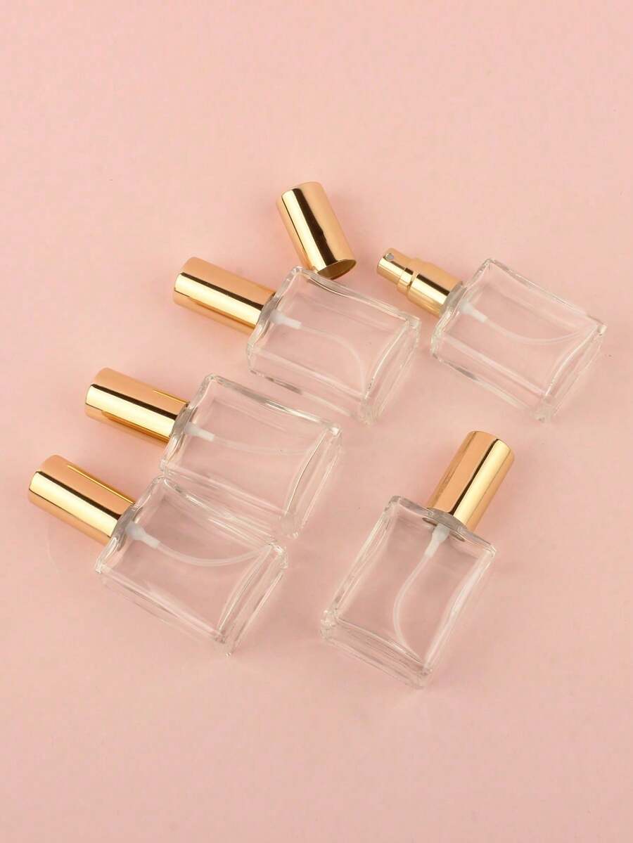 4 Stücke 15ml Gold Quadratische Glas Nachfüllbare Parfümzerstäuber, Auslaufsichere Ultra-Feine Sprühflasche mit Trichter-Werkzeugen, Tragbare Reise-Essentials Tägliche Hautpflege Geschenk für Sie
