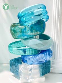 1 chiếc vòng tay cá nhân hóa dành cho nữ thuộc dòng Blue Series, thiết kế hình tròn bất đối xứng và hiệu ứng ba chiều trong suốt bất đối xứng, phù hợp để đeo hàng ngày, dự đám cưới và tiệc tùng. - Nhiều màu - Xem 13