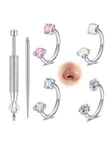 Anillos de nariz brillantes Aros 316L Titanio Acero inoxidable Aros de nariz dobles Anillos de perforación de joyería Septum Clicker Anillos Cartílago Oreja Helix Rook Trago Daith 16G/18G/20G 8mm 10mm 12mm - Juego de 3 anillos para la nariz - Ver 12