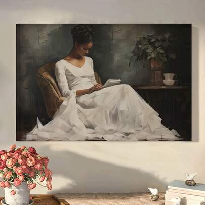 1Pc, 2D Flat, Built-In Wooden Frame, No Outer Border, African American Woman Portrait - Vintage Black Wall Art & Canvas Painting - Cultural Artwork For Home Office Decor - Ready-To-Hang Gift For Women & Men, Perfect For Room Decor