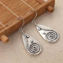 1 Pair Teardrop Earrings, Exuding Primitive Art Vibe, Suitable For Cultural Art Events, Gatherings With Friends, Also A Great Collectible - Silver - View 3