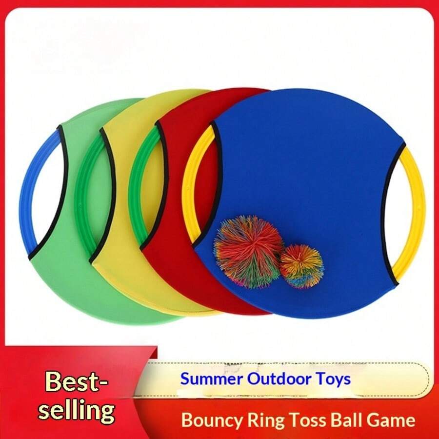 [Sensory Integration Training Tool] Bouncy Ring Toss Ball Set, Tray Paddle Lycra Toy (Outdoor Sports/Hand-Eye Coordination/Summer Camp Interactive) - Multicolor - View 1