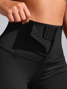 NcmRyu 1pc Women High Waist Adjustable Zipper Solid Color Elastic Waist Sports Shorts - Black - View 4