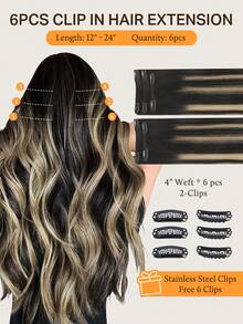 Bộ 6 lọn tóc nối DOORES (kèm 12 kẹp), tóc thật liền mạch, dài 12-24 inch, hai lớp, thích hợp cho nữ sử dụng hàng ngày để tăng độ dày và chiều dài, tạo vẻ ngoài tự nhiên. - S1B/19/1B - Xem 4
