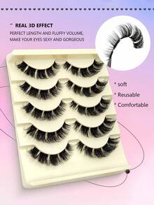 Asiteo 5对装全条假睫毛，透明带猫眼假睫毛，看起来像自然的假睫毛延长产品 - 黑色 - 查看 5