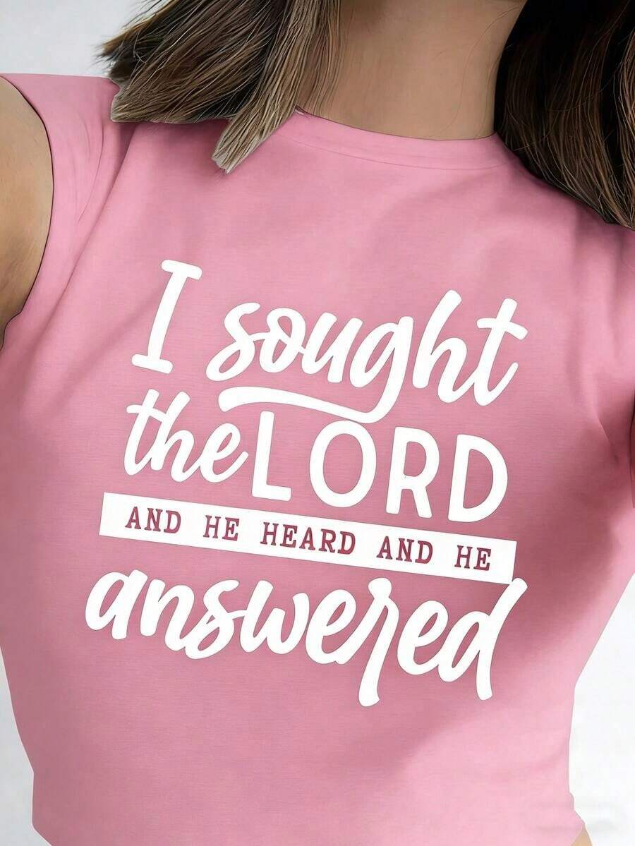Graphic TeesWomen's Plus Size 100% Cotton Short Sleeve Crew Neck T-Shirt - With "I Sought The Lord And He Heard And He Answered" Faith Graphic (White Font Design), Soft Breathable Casual Top Suitable For Daily Leisure & Faith-Inspired Gatherings100% CottonWomen's Casual Cotton Tee Mother's Day Gift - 粉色 - 查看 1