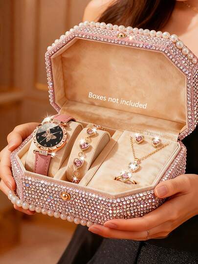 6/1pc Women's Fashion Elegant Butterfly Dial Quartz Watch, Suitable For Ladies, Matching Jewelry Sets Like Necklace, Bracelet, Ring And Earrings, Ideal Gift For Women On Birthday, Holiday, Graduation, Valentine's Day, Mother's Day, Suitable For Daily Wear, Party, Travel