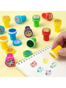 丛林主题派对礼品 - 5/10/20/30/40/50 枚野生动物印章，生日礼物，动物园动物印章，自来墨印章 - 彩色 - 查看 7