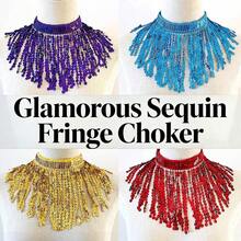 1 chiếc vòng cổ choker tua rua đính sequin lấp lánh phong cách Bohemian dành cho nữ, thích hợp cho múa bụng, Halloween, lễ hội Carnival, tiệc bãi biển, trang phục hóa trang. - Nhiều màu - Xem 2