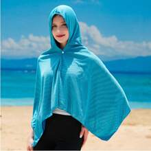 男女通用长袖连帽清凉浴巾，带披肩前开襟，轻薄透气，防晒沙滩巾 - 多色 - 查看 4