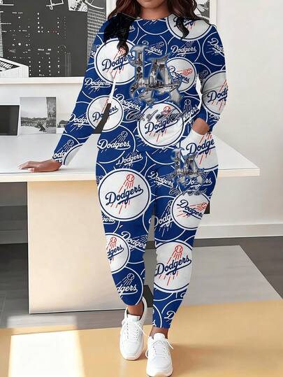 This Los- An-Geles- Dodgers Plus-Size Women's Long-Sleeved And Long-Legged Suit Is Perfect For Baseball, But Also Suitable For Everyday Wear And Outdoor Activities. Plus-Size 7_7_bg17_t1