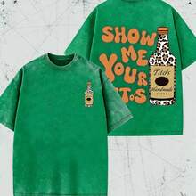 2026 Summer ShirtVintage Vintage Style, Tito's Vodka Enthusiast, Leopard Print Elements, SHOW ME YOU TITOS Humorous Text Memes, Washed Double-Sided Printed Vintage T-Shirt..…. Retro Loose T-Shirt, Men's Casual Style T-Shirt, Machine Washable And Washable Old T-Shirt; Cool Design Pattern T-Shirt, Durable And Comfortable Fabric, Street Fashion Sense, A Must-Have For Street Style Enthusiasts, Top-Level Sportswear, Suitable For Daily Commuting, Dating, Leisure Matching, Suitable For Holiday Gift Giving, The First Choice For Gift Giving. Loose And Comfortable Women's Tops - Green - View 4