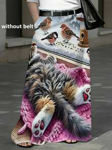 Plus Size Women Skirt Straight Cut With Pockets Vacation Style Without Belt Graphic Print For Holidays Daily Casual Comfortable Suitable For Leisure Sports Wear 250g - 彩色 - 查看 2