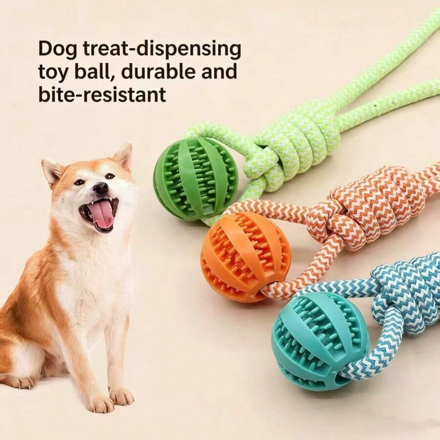 Bộ 3 món đồ chơi gặm bằng dây thừng cho thú cưng, bóng đựng đồ ăn vặt, đồ chơi gặm tương tác để huấn luyện, phù hợp cho chó cỡ vừa và nhỏ, bộ 3 món. - Nhiều màu - Xem 1