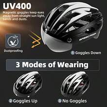 Casco Bicicleta Basecamp Casco para Bicicleta con Luz Trasera y Visera Magnéticas Desmontables y Mochila Portátil Casco Ciclismo Hombre Mujer Ligero Ajustable para Adulto Montaña y Carretera BC-069 - Blanco negro - Ver 2