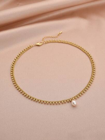 1pc 18K Gold Plated Natural Pearl Necklace, Mother's Day, Valentine's Day, Birthday, Wedding, Engagement, Bridal Gift For Her
