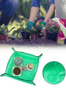 Tapete dobrável verde para transplante de plantas (1 unidade), ideal para plantas em vasos e suculentas em ambientes internos. Feito de PE espesso e impermeável, é fácil de limpar e tem tamanho grande. - A - Ver 5