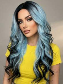 Tóc giả dài gợn sóng dành cho nữ - Tóc giả ren phía trước màu xanh ombre rẽ ngôi giữa dài 26 inch, tóc giả tổng hợp chịu nhiệt, thích hợp cho sử dụng hàng ngày, dự tiệc, ngày lễ, Halloween và hóa trang Giáng sinh. - Màu xanh bạc hà - Xem 1