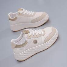 Contrast Color Lace-Up Metal Eyelet Casual Shoes - Beige - View 11