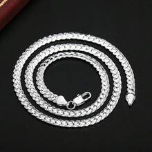 Collier en argent sterling plaqué or 18 carats, 6 mm, 20-60 cm, beau, mode, élégant pour hommes et femmes, style bohème - argent - Voir 4
