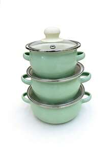 Juego de 3 piezas de utensilios de cocina esmaltados, que incluye olla de sopa mini, olla de doble asa y olla pequeña de fondo plano - Ver 13