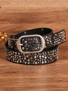1pc Women's Street Punk Style Rivet Embellished Asymmetrical Metal PU Belt, Suitable For Party, Travel, Fashion Summer, School Fall, Autumn, Halloween - 1pcs - 查看 11