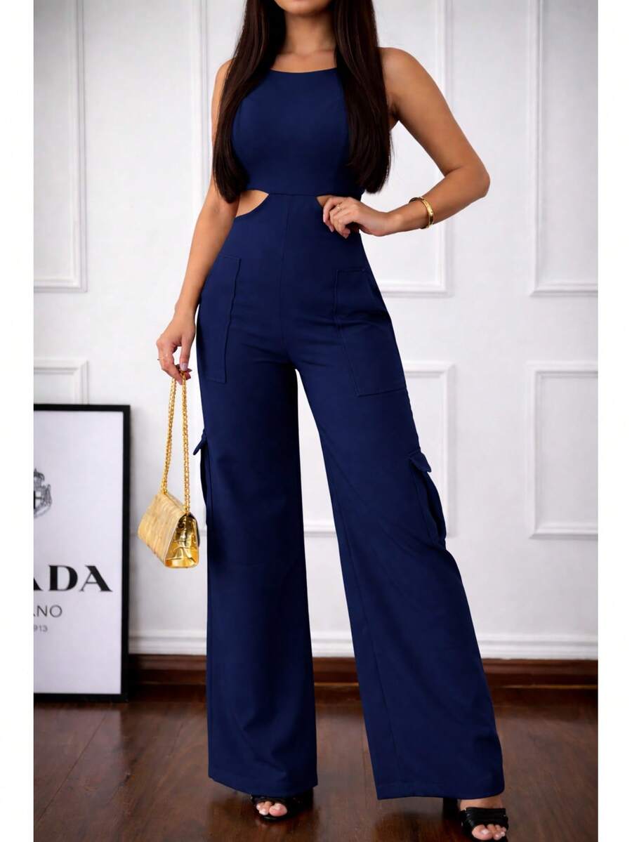 Premium Tailored Cargo Jumpsuit With Straps - Màu xanh hải quân - Xem 1