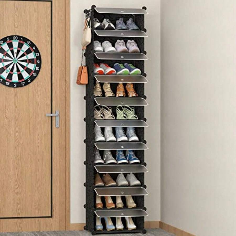 HOMIDEC - Organizador de zapatos de 10 niveles para clóset 20 pares de zapatos estrechos para entrada recámara y pasillo - negro mate - Ver 1
