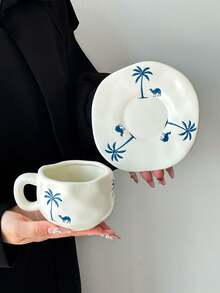 1 pieza Camello y Palmera - Taza de café y platillo de cerámica "Barco del Desierto", taza de café de cerámica hecha a mano con estilo minimalista Ins, taza de cerámica de alta calidad, cerámica - Apta para leche, café, té de la tarde de las damas, regalo - Multicolor - Ver 7