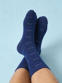 1双男士经典波浪纹蓝色商务正装船袜 - 藍色 - 查看 7