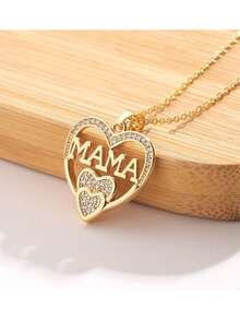 Dây chuyền mặt dây hình trái tim đính đá lấp lánh "Mẹ" thanh lịch, trang trí pha lê lấp lánh - Hợp kim kẽm mạ vàng, món quà hoàn hảo cho Ngày của Mẹ hoặc sinh nhật, trang sức Ngày của Mẹ | Dây chuyền thanh lịch | Dây chuyền hợp kim kẽm, quà tặng Ngày của Mẹ - Nhiều kiểu dáng - Xem 4
