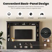 4-Piece Modern Entertainment Center Wall Unit With Bookshelves All-In-1 Large TV Stand With Tempered Glass Door For TVs Up To 80" 92inch Media Console With Adjustable Shelves For Living Room Black - Black + Particle Board+MDF + Primary Living Space1 - View 5