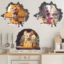 3pcs/Set Mouse Hole Wall Stickers For Kitchen, Bedroom, Living Room - A - View 1