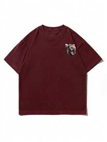 Zrgoth Men's Casual Versatile Minimalist Angel Sculpture Dark Portrait Print Element Short Sleeve T-Shirt - Burgundy - View 5