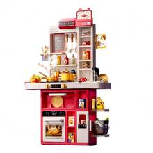 TONSSIDA 69Pcs Toddler Kitchen Toy Set, Realistic Cooking Simulation With Sound Effects, Kids Role Play Gift - Red - View 7