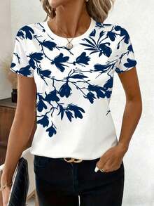 Summer Topssummer TopsSelamara Women's Casual Minimalist Letter Print Round Neck Short Sleeve T-ShirtLoose And Comfortablesummer Tops  Summersummer Outfits For Women Spring Outfits For Women - 多色 2 - 查看 1