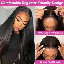 34 Inch 5*5 13*4 200% Density Straight Long Lace Frontal Wigs Glueless - Put On And Go Pre Cutting Pre-Plucked No Glue Needed Brazilian Remy HD Transparent Lace Front Wigs With Natural Hairline - Ear To Ear Pre Bleached Pre Ironing Pre Pulling Middle Part Wigs Frontal Glueless Elegant Style For All Ethnicities Blended Human Hair Wigs Glueless Weaves Wigs For Women Daily Use Blended Hair - Natural & Black - View 5